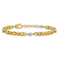 Load image into Gallery viewer, 14K w/Rhodium Polished D/C Beaded Oval Link w/1in ext. Bracelet
