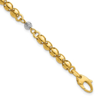 Load image into Gallery viewer, 14K w/Rhodium Polished D/C Beaded Oval Link w/1in ext. Bracelet
