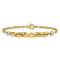 Load image into Gallery viewer, 14K w/White Rhodium Polished D/C 2-Strand Rolo Link Bracelet
