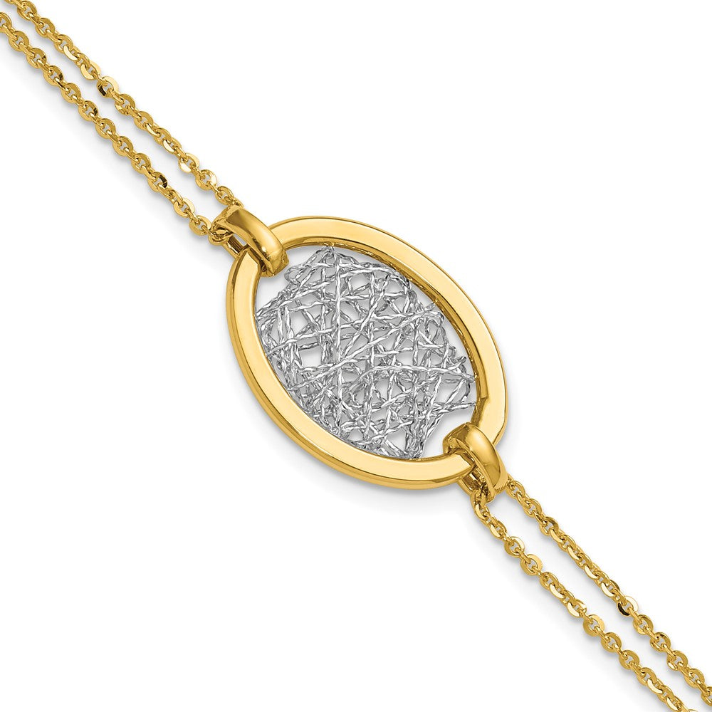 14K w/White Rhodium Polished D/C Fancy Oval 2-Strand Bracelet