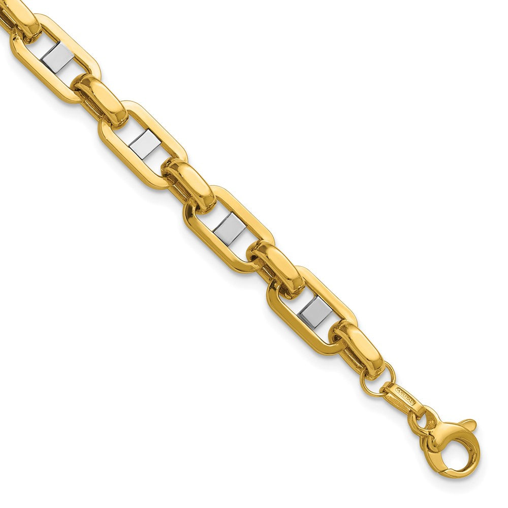 14K w/Wht RH Polished Fancy Flat Anchor Men's Link Bracelet
