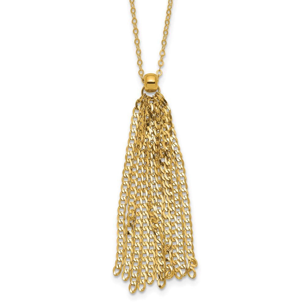 14K Polished Fancy Curb Link Tassel w/ 2in Ext. Necklace