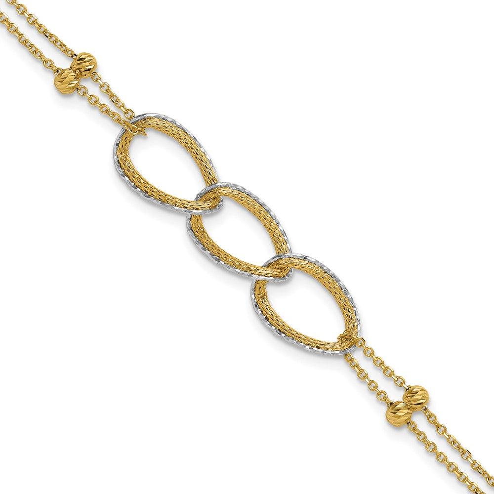 14KTT Pol/Texture/Dia-cut 2-Strand Oval w/.5in Ext. Bracelet