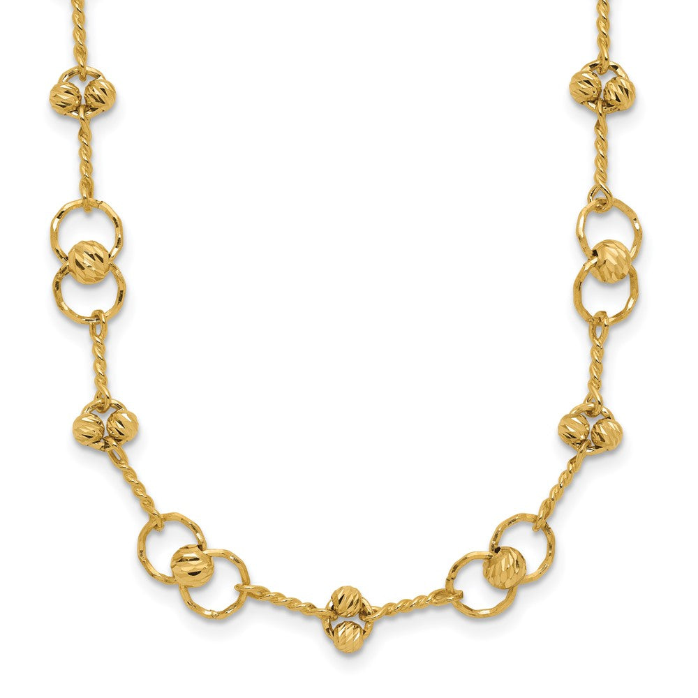 14K Polished/Dia-cut Twisted Circles w/ 1in Ext. Necklace