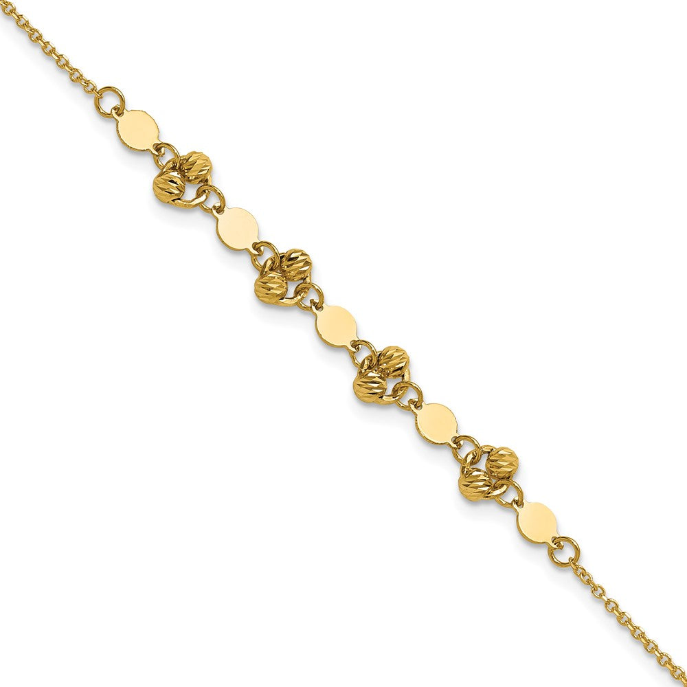 14K Polished D/C Beaded Fancy Circles w/.5in Ext. Bracelet