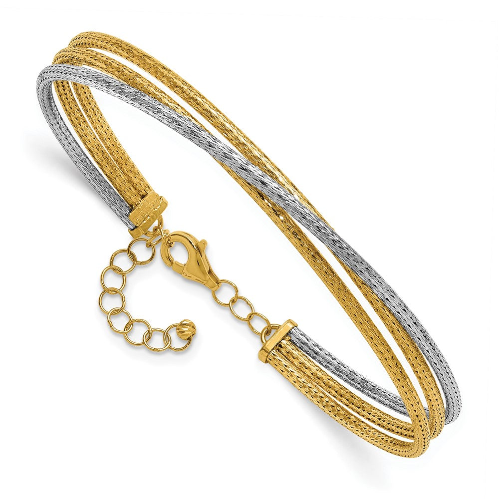 14KTT Polished & Textured Fancy 3-Wire w/ 1in Ext. Bangle