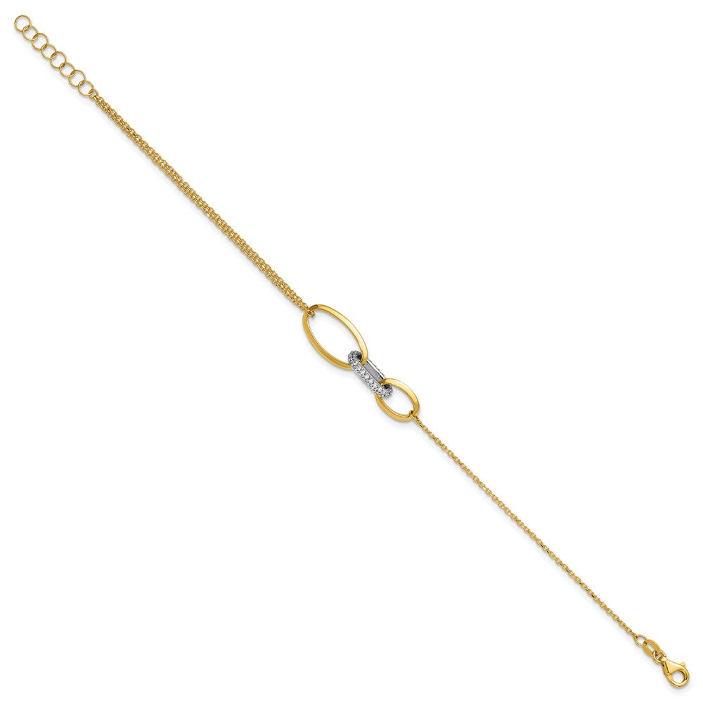 14K Two-tone Polished Fancy CZ Ovals w/.75in Ext. Bracelet