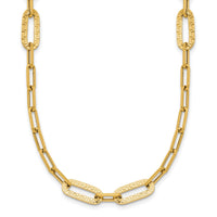 Load image into Gallery viewer, 14K Polished Textured Greek Key Paperclip Link Necklace
