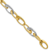 Load image into Gallery viewer, 14K Two-tone Polished Tapered Oval Link Bracelet
