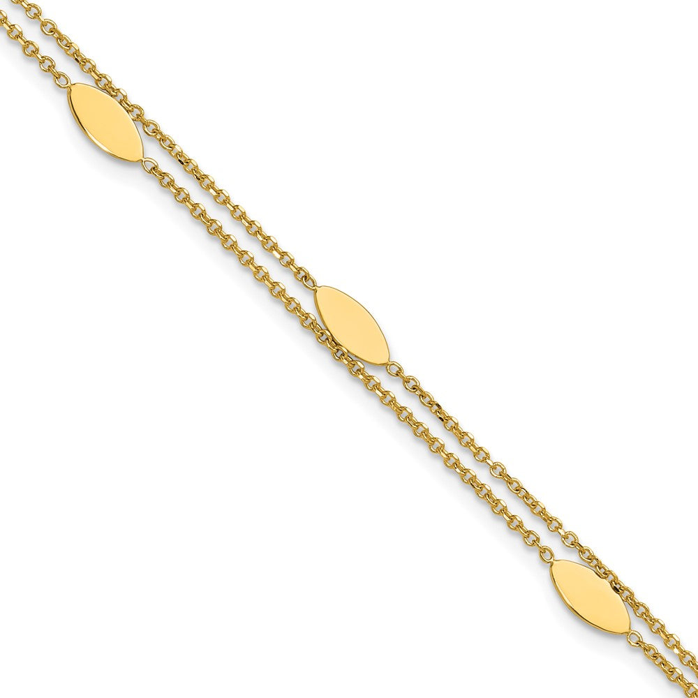 14K Polished Fancy 2-Strand Navette w/ .5in Ext. Bracelet