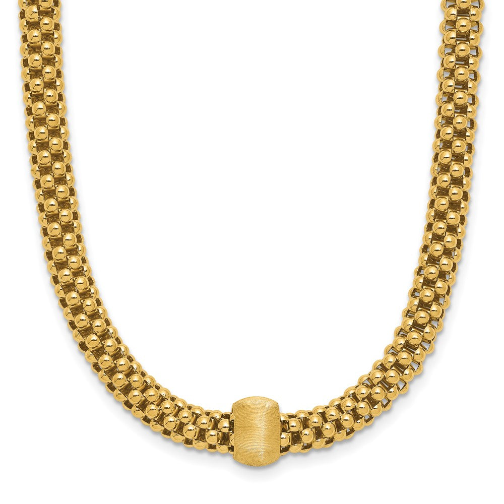 14K Polished and Brushed Bead Popcorn Mesh Necklace