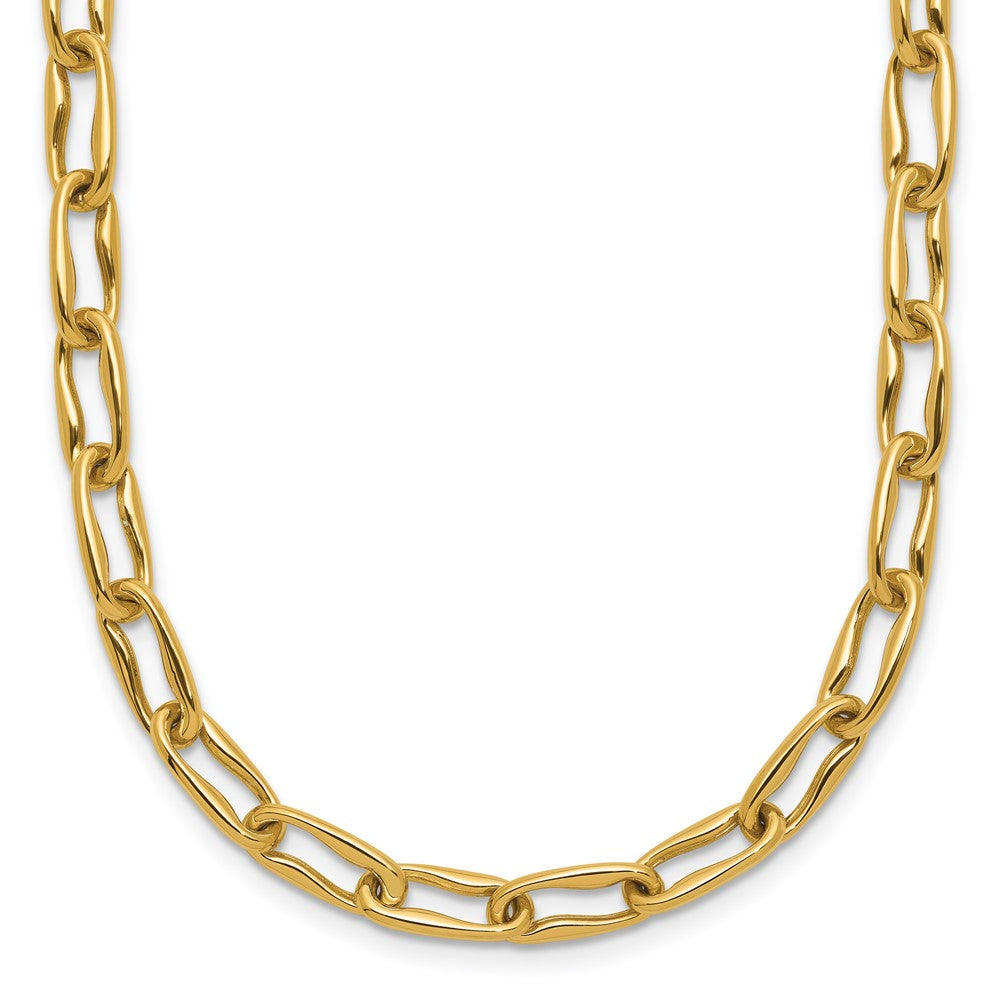 14K Polished Fancy Wavy Elongated Oval Link Necklace