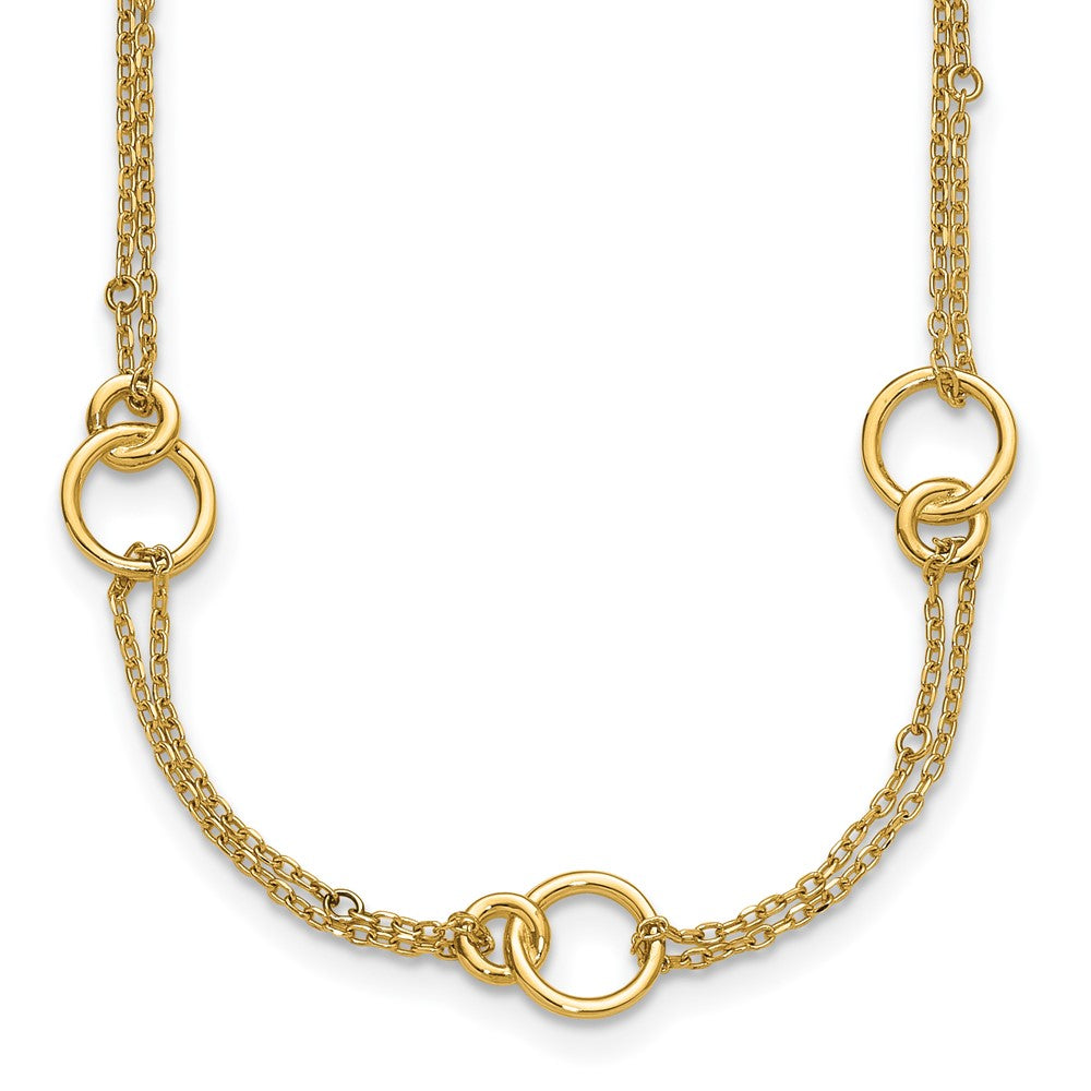 14K Polished 2-Strand Double Circle w/ 2in Ext. Necklace