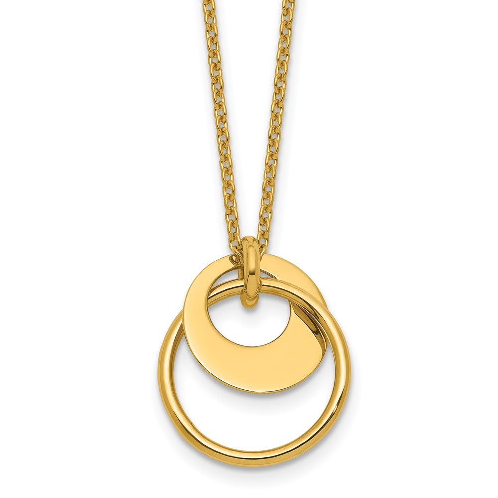 14K Polished Fancy Double Circle w/ 2in Ext .Necklace