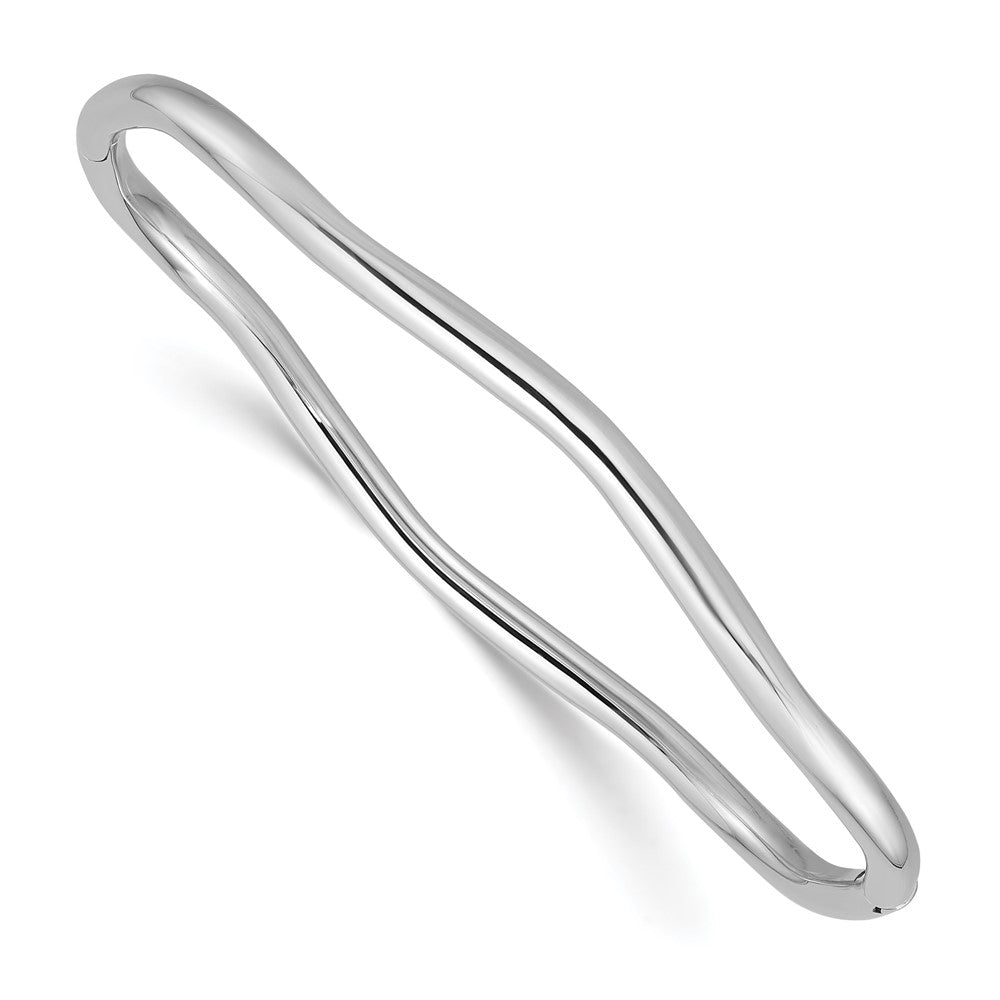 14K White Gold Polished Fancy Wavy Hinged Bangle