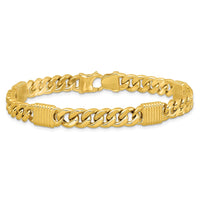 Load image into Gallery viewer, 14K Polished/Grooved Fancy Curb Link Station Men&#39;s Bracelet
