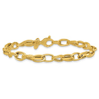 Load image into Gallery viewer, 14K Polished and Textured Fancy Oval Link Bracelet
