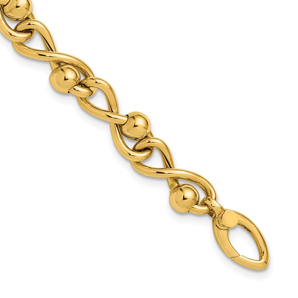 14K Polished Infinity Link with Beads Bracelet