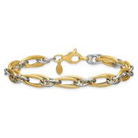 Load image into Gallery viewer, 14K Two-tone Polished and Textured Fancy link Bracelet
