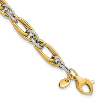 Load image into Gallery viewer, 14K Two-tone Polished and Textured Fancy link Bracelet
