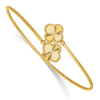 Load image into Gallery viewer, 14K Polished and Diamond-cut Clover Flexible Cuff Bangle
