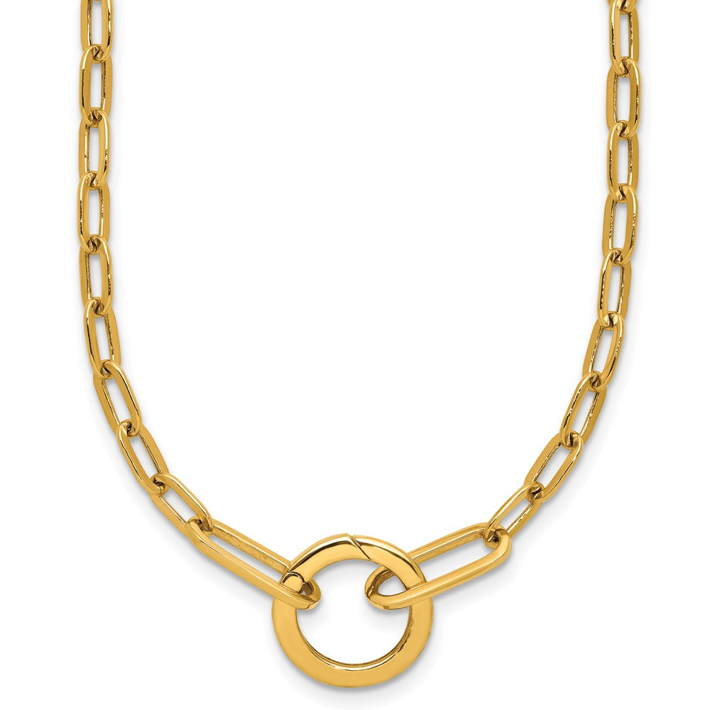 14K Polished Paperclip with Circle Ring Clasp Necklace