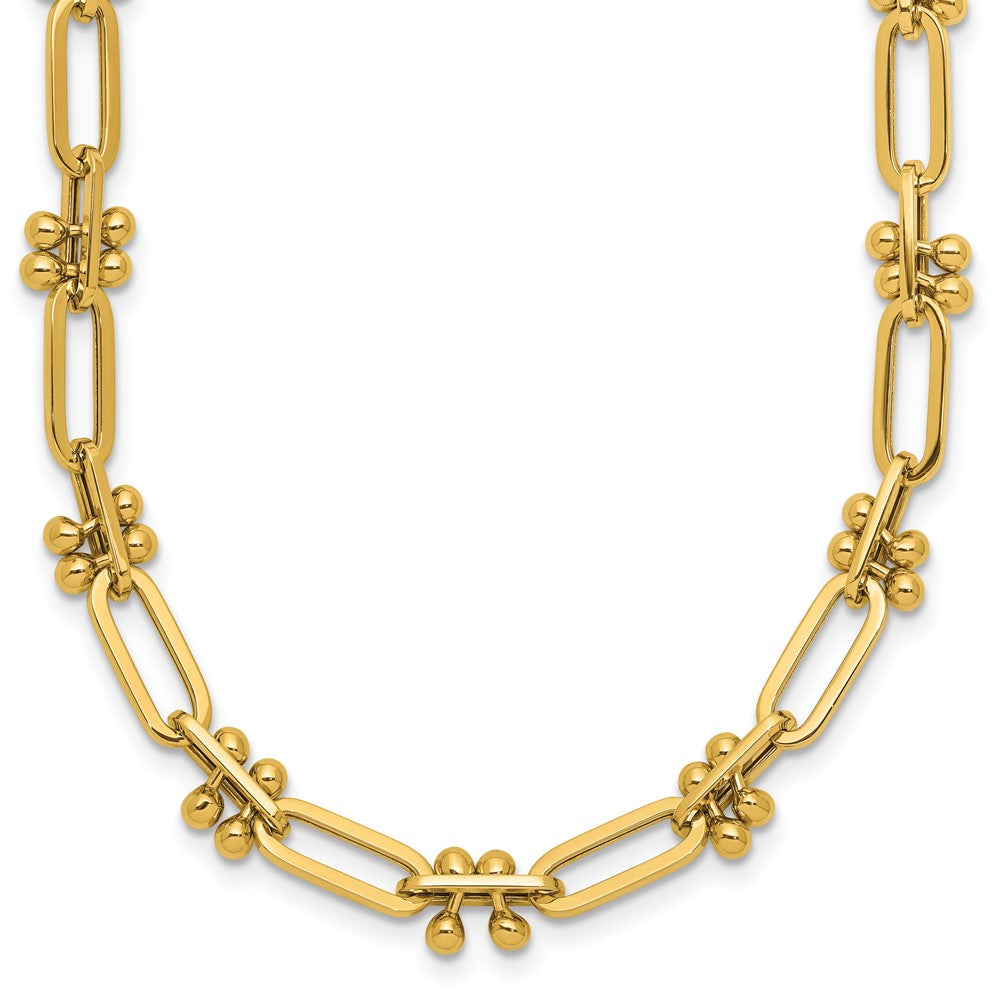 14K Polished Paperclip and Beaded Fancy Necklace