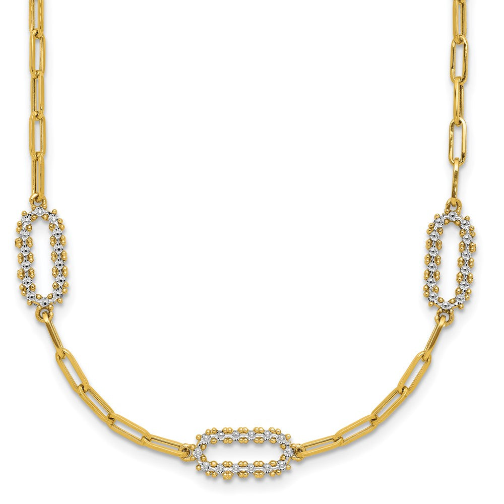 14K w/White Rhodium Polished and Dia-cut Paperclip Fancy Necklace