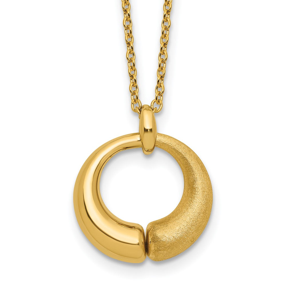 14K Polished and Brushed Circle Pendant w/2in Ext. Necklace
