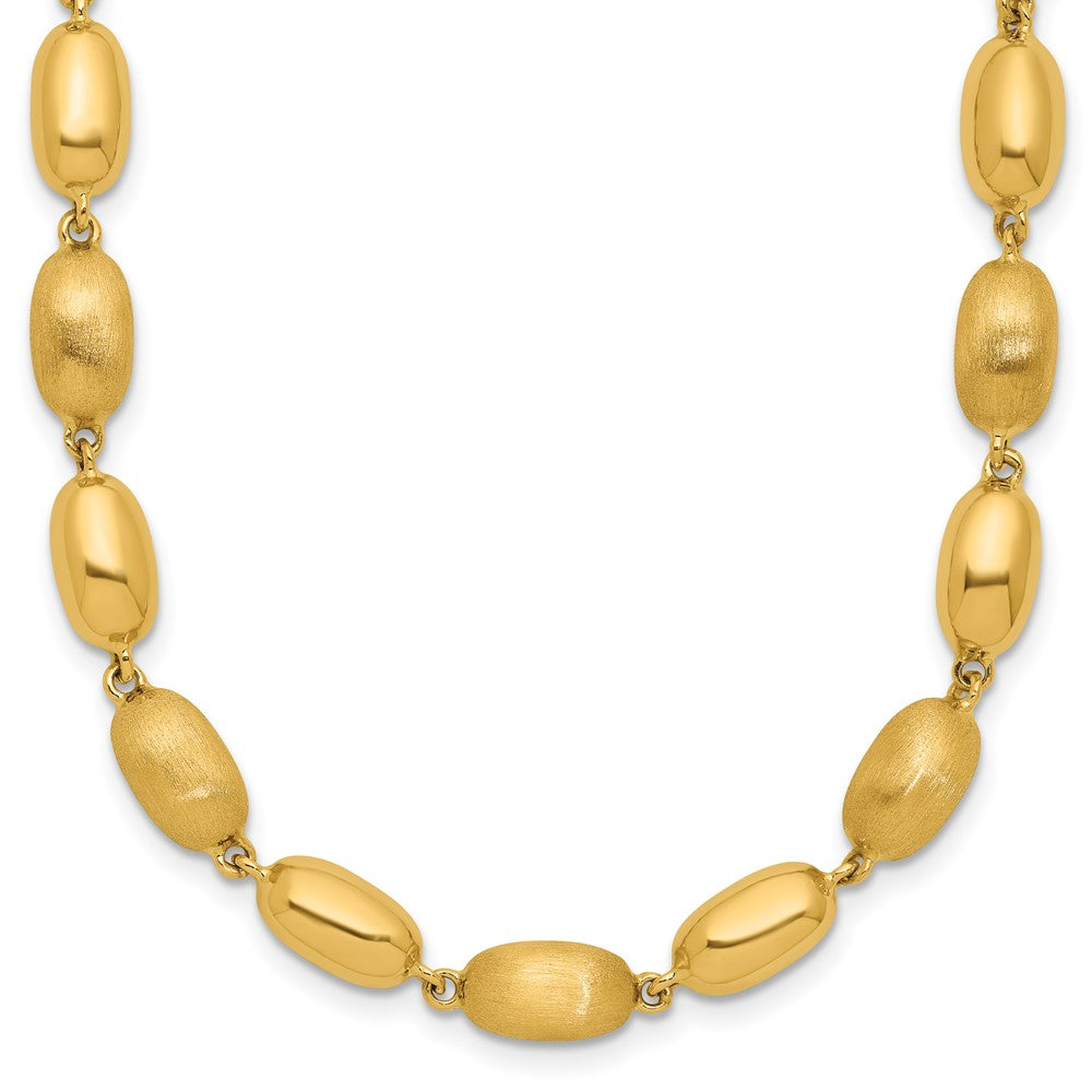 14K Polished and Brushed Oval Beaded Link Necklace