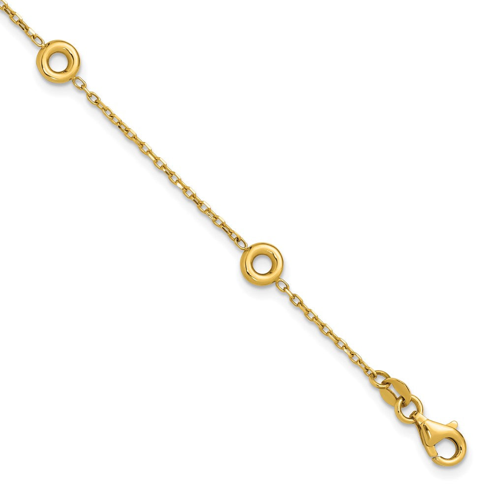 14K Polished Circle Station w/.5in Ext. Bracelet