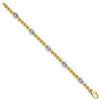 Load image into Gallery viewer, 14K Two-tone Polished Fancy Puffed Mariner Link Bracelet

