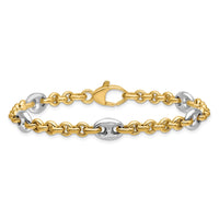 Load image into Gallery viewer, 14K Two-tone Polished Fancy Puffed Mariner Link Bracelet

