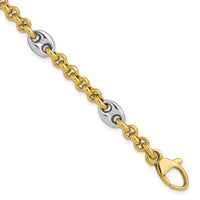 Load image into Gallery viewer, 14K Two-tone Polished Fancy Puffed Mariner Link Bracelet
