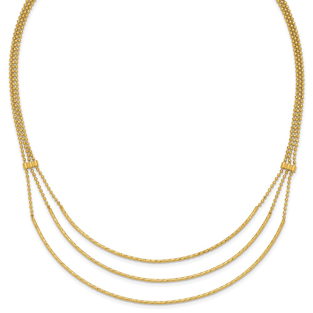 14K Polished and Diamond-cut 3-strand Bar Necklace