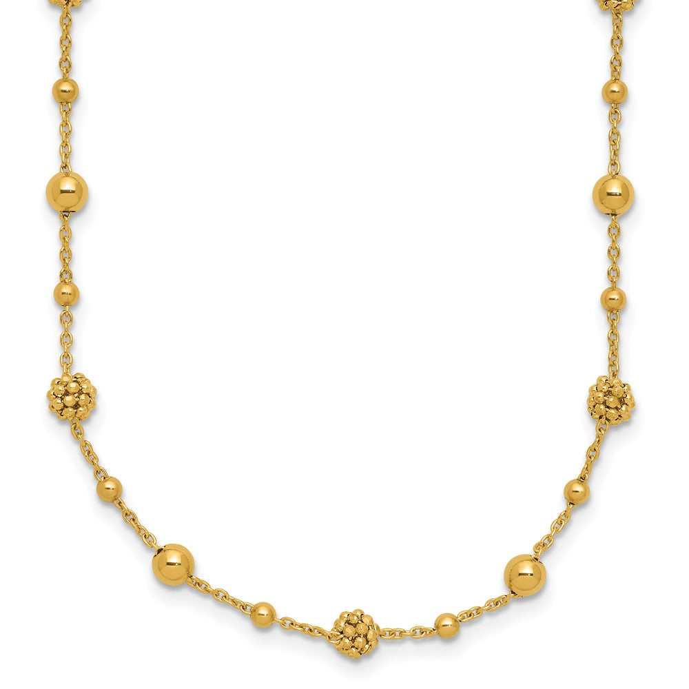 14K Polished Dia-cut Beaded w/ 2in ext. Necklace