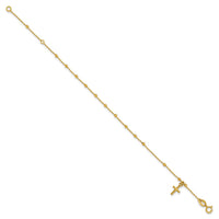 Load image into Gallery viewer, 14K Polished Beaded Cross w/.5in ext. Rosary Bracelet
