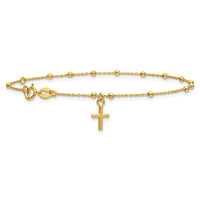 Load image into Gallery viewer, 14K Polished Beaded Cross w/.5in ext. Rosary Bracelet
