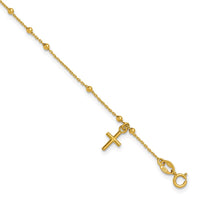 Load image into Gallery viewer, 14K Polished Beaded Cross w/.5in ext. Rosary Bracelet
