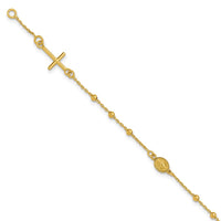 Load image into Gallery viewer, 14K Polished Beaded Cross w/.5in ext. Rosary Bracelet
