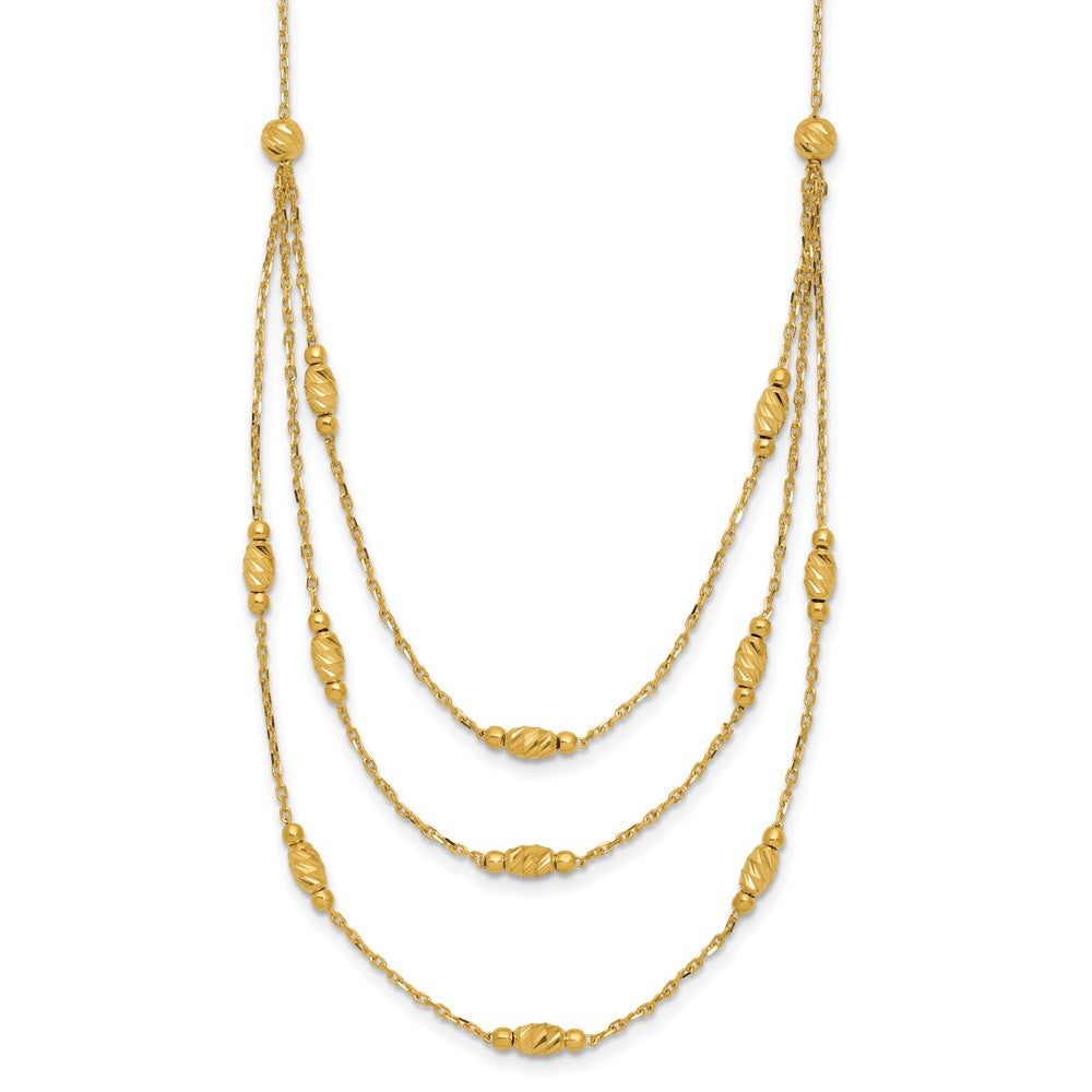 14K Polished and Dia-cut Layered Beaded w/2in ext. Necklace