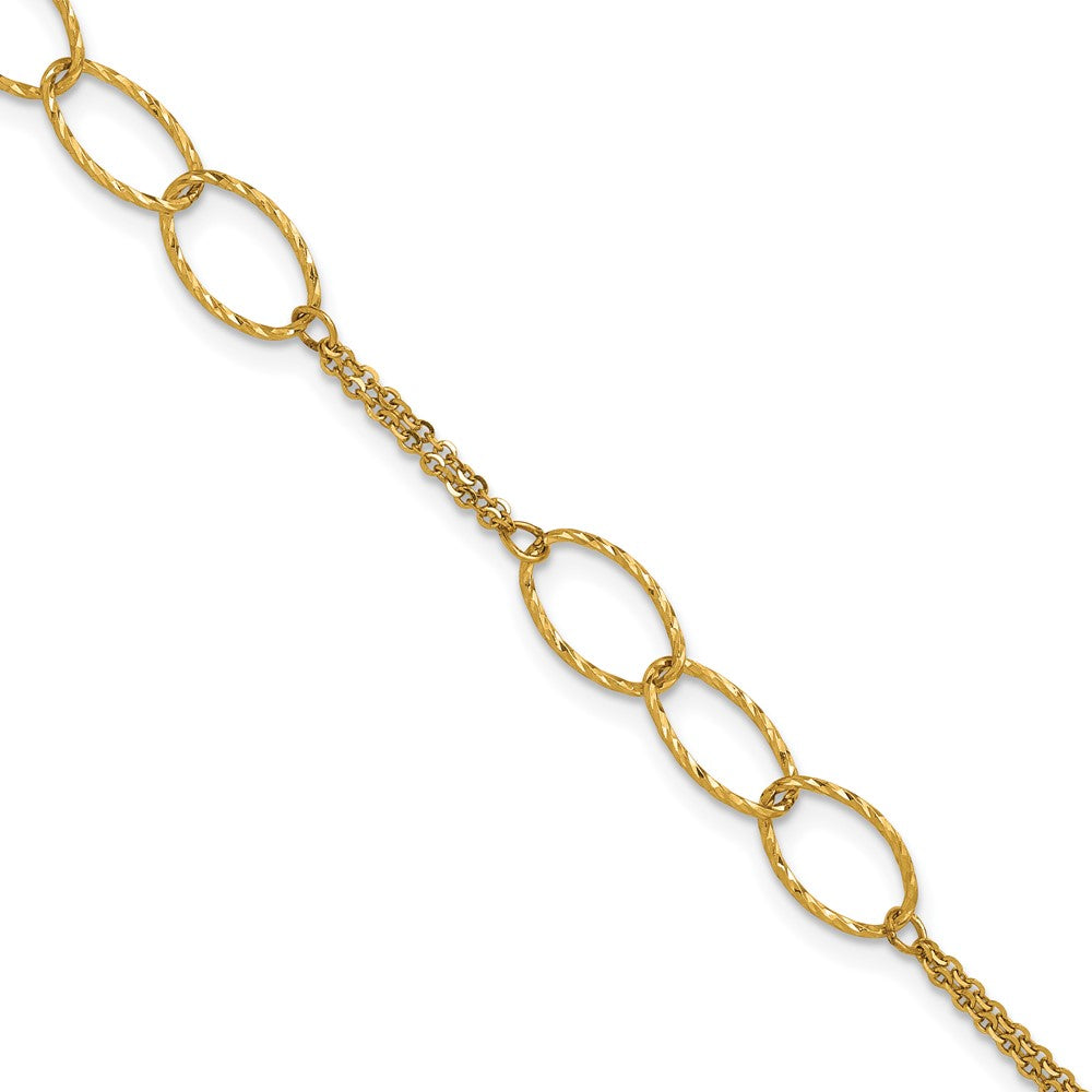 14K Polished Dia-cut  2-Strand Oval Links w/1in ext. Bracelet
