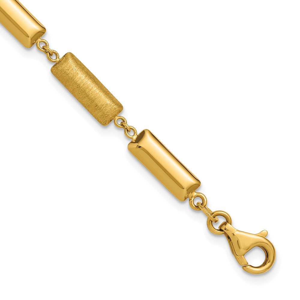 14K Polished and Brushed Fancy Bar Links w/.5in ext. Bracelet