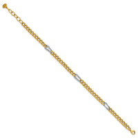 Load image into Gallery viewer, 14K Two-tone Polished / DC Fancy Link w/1in ext. Bracelet
