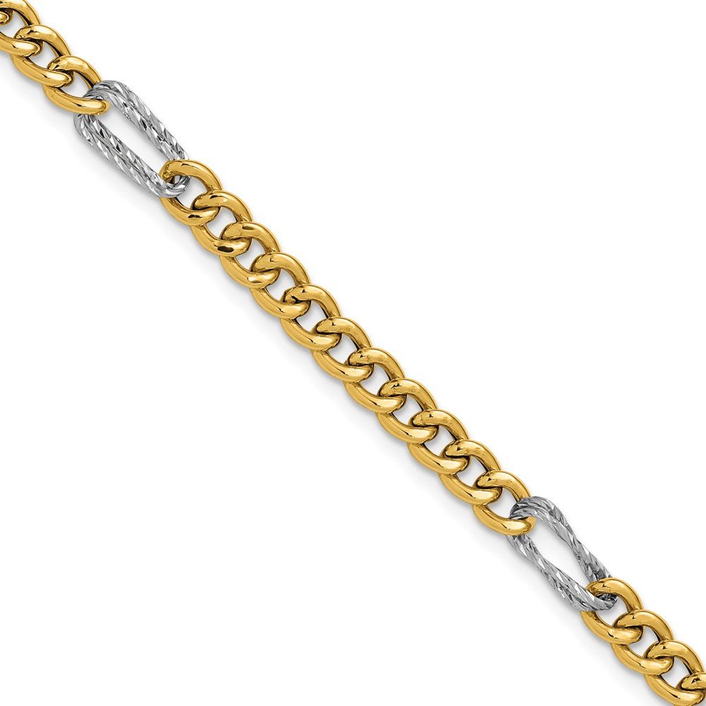 14K Two-tone Polished / DC Fancy Link w/1in ext. Bracelet