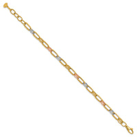 Load image into Gallery viewer, 14K Tri-color Polished / DC Fancy Link w/1in ext. Bracelet
