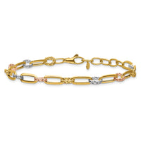 Load image into Gallery viewer, 14K Tri-color Polished / DC Fancy Link w/1in ext. Bracelet
