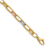 Load image into Gallery viewer, 14K Tri-color Polished / DC Fancy Link w/1in ext. Bracelet
