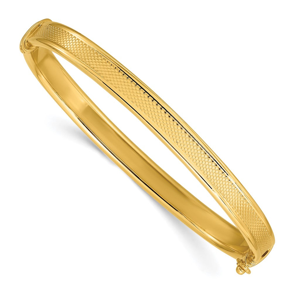 14K Polished and Textured Hinged Bangle