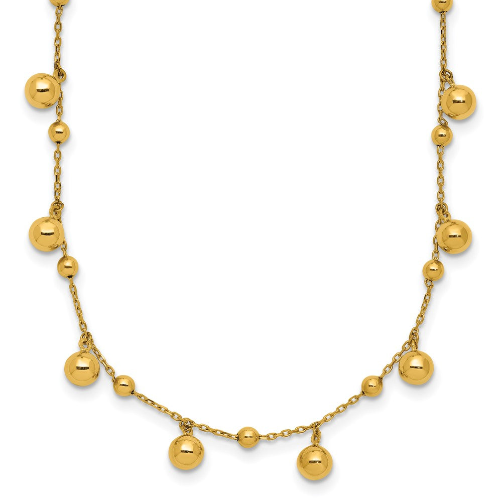 14K Polished Dangle Beaded w/2in Ext. Necklace